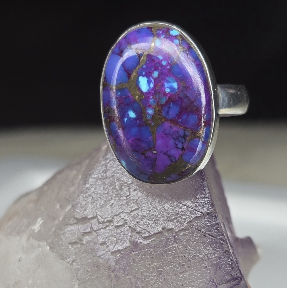 Purple Copper Turquoise Sterling  Silver Ring 9